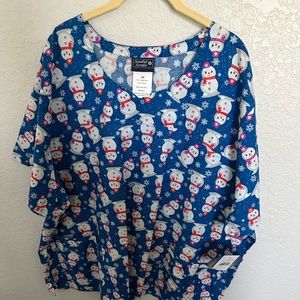 Holiday Snowman Scrub Top (NWT)
